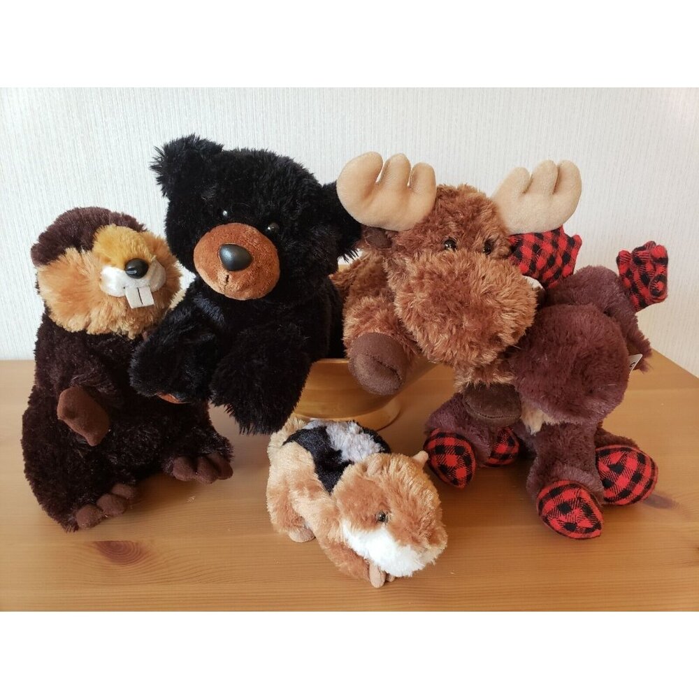 Aurora Plush Lot 5 Forest Creature Moose Beaver Chipmunk Bear Lumberjack Flopsie